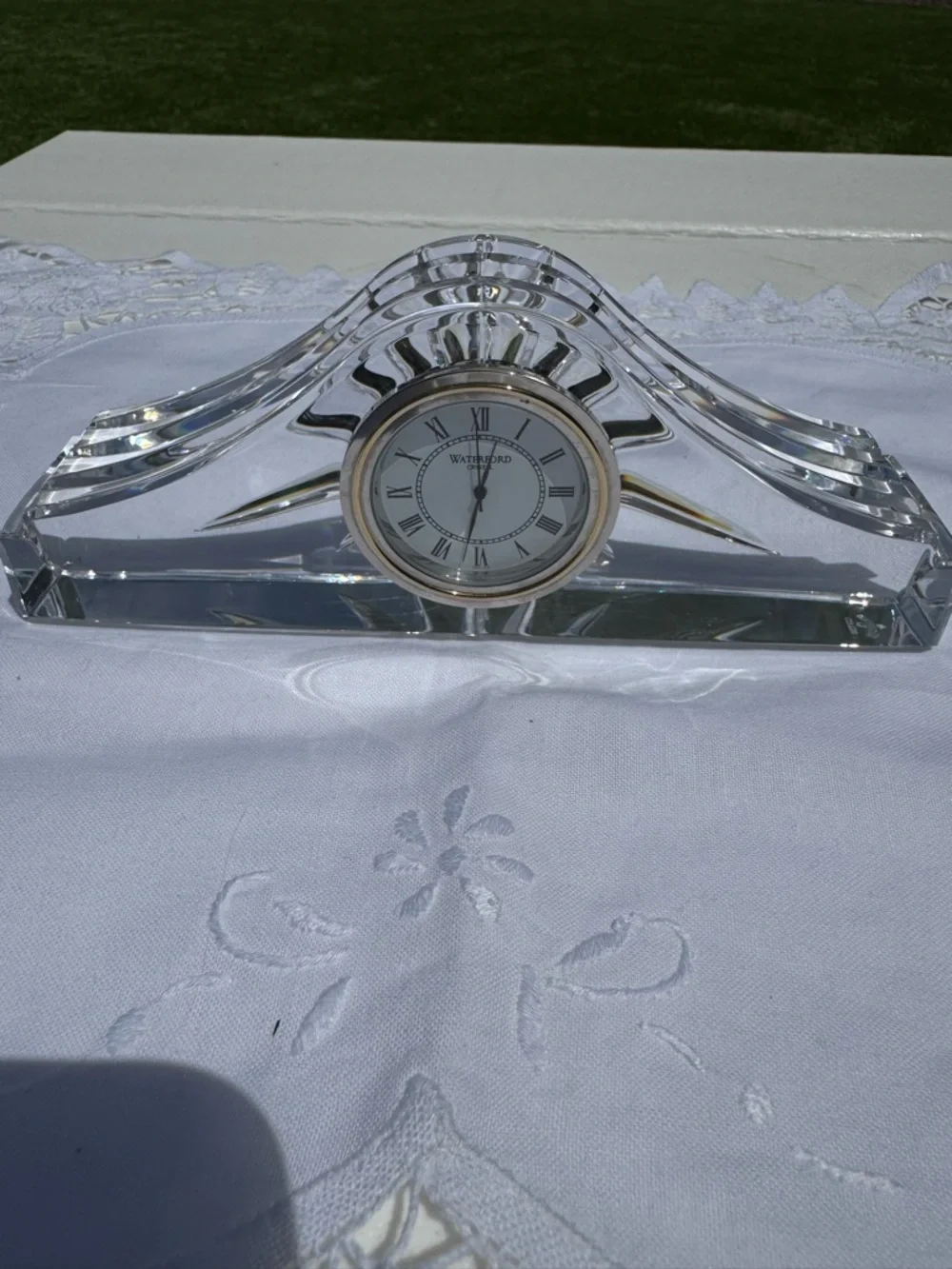 Waterford Crystal Clear Mantel Clock with Silver Trim